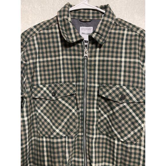 ONLY & SONS Tyson Check Mens Zip-Up Overshirt - SPRUCE Men’s Large - Picture 3 of 9